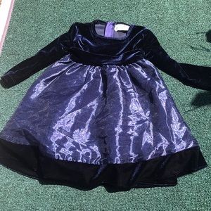 Electric navy blue color velvet and silky long sleeve dress